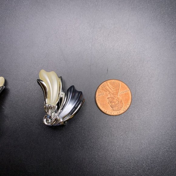 Blue Cream Silver Tone Link Choker Collar Necklace Earrings Demi Parure - Picture 10 of 11